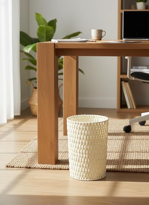 Coeusy Paper Rope Trash Can,2 Gallon Decorative Waste Basket for Bedroom,Living Room,Office,Nursery,Bathroom,Small Boho Decor Garbage Basket,Beige Round