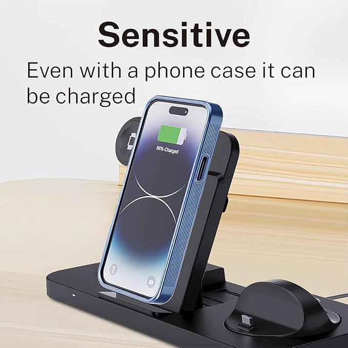 6-in-1 Fast Wireless Charging Station for iPhone 16/15/14/13, Apple Watch Ultra/9/8, AirPods Pro,18W Qi-Certified (B21A-C-BLACK)
