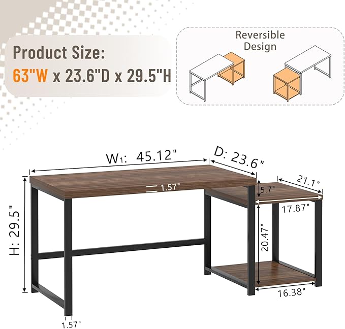 FOLUBAN Large Computer Desk, 63 Inch Home Office Desk with PC Tower Stand & Printer Space, Study Writing Gaming Table Workstation for Bedroom Living Room, Walnut