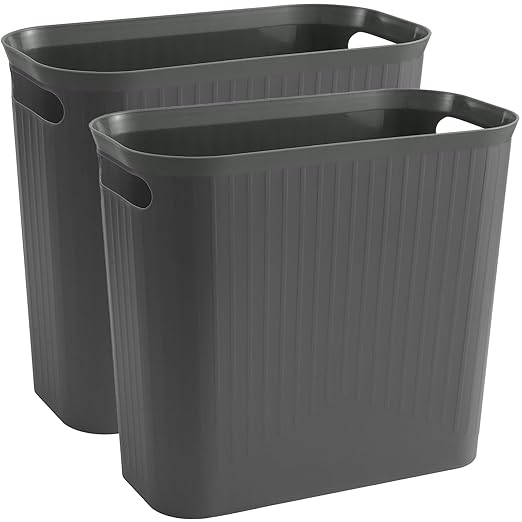rejomiik Bathroom Small Trash Can Slim Garbage Can Wastebasket 3.5 Gallon Plastic Trash Bin Container for Bedroom, Home, Office, Dorm Room, Kitchen, 2 Pack Dark Gray