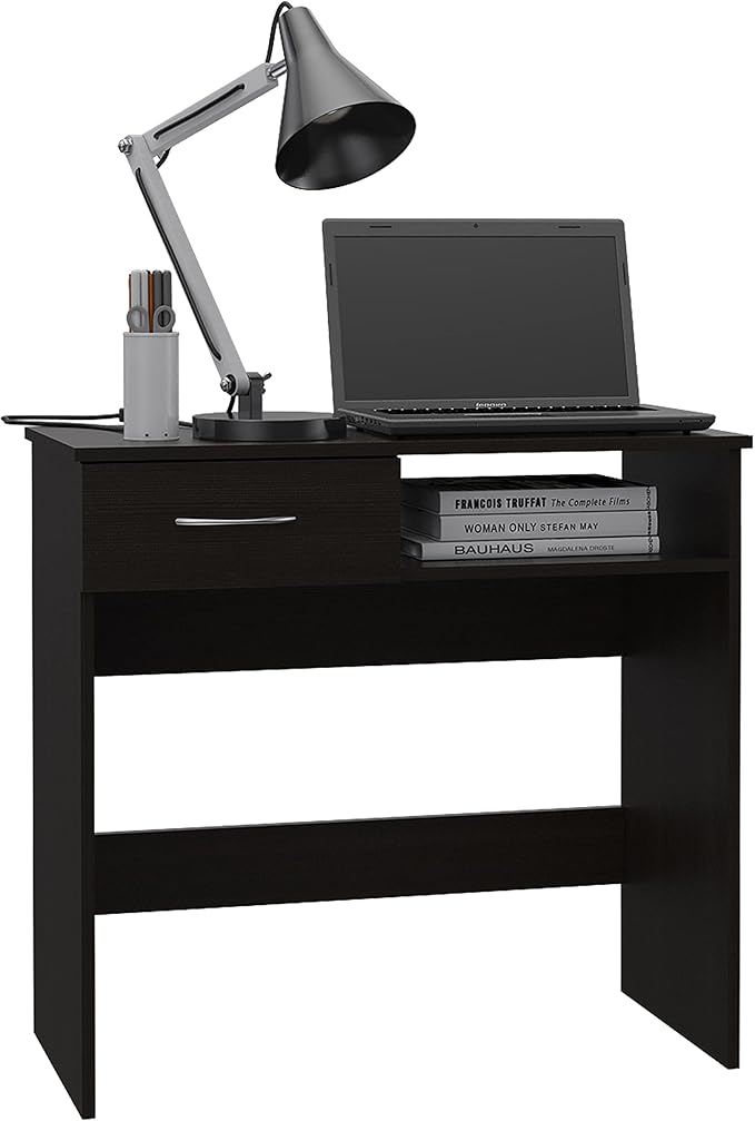 Treia Home Office Set with Computer Desk and Free-Standing Bookcase, Black
