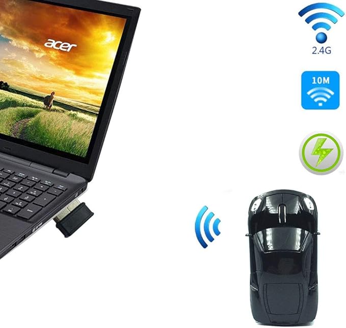Jinfili 2.4GHz Sports Car Wireless Mouse Optical Cool 1600DPI 3D USB Wireless Gaming Mice for Pc Laptop Windows 10