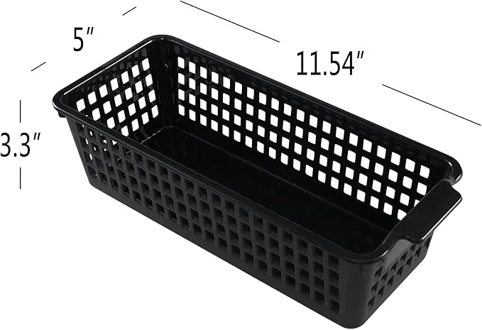 6-Pack Slim Plastic Storage Trays Baskets, Black Small Storage Basket Tray