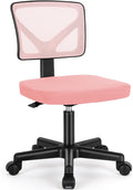 Sweetcrispy Small Desk Chair, Ergonomic Low-Back Mesh Rolling Work Swivel Chairs with Wheels, Armless Comfortable Seat Lumbar Support for Home, Bedroom, Study, Student, Adults,Classic Pink