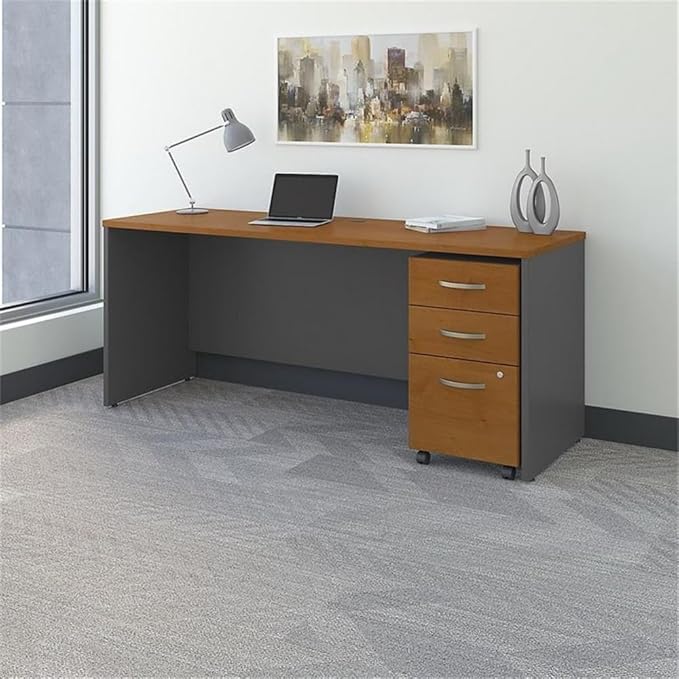 Bush Business Furniture Series C 72W x 24D Office Desk with Mobile File Cabinet in Natural Cherry