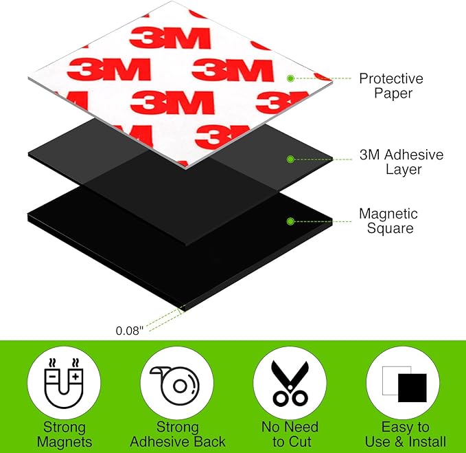 Magnetic Squares with Adhesive Backing(36PCS Each 1.5" x1.5"),Pre-Cut Self Sticky Magnets as Back to School Supplies,Peel and Stick for Cards/Picture/Poster (80mil Magnet)