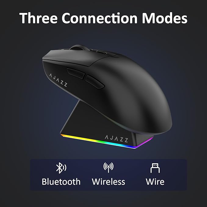 AJ139 V2 MC Wireless Gaming Mouse 2.4G Wired/Bluetooth | RGB Magnetic Charging Dock | Lightweight Design | 12K DPI | 500mAh Battery | PAW3311 Sensor | 5 Programmable Buttons, Compatible with PC/Mac
