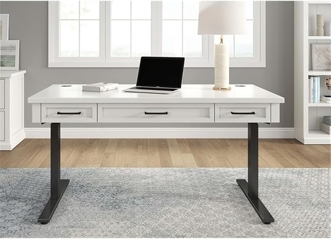 Pemberly Row Set of 3 Electric Sit/Stand Office Desk & Filing Cabinet & Bookcase