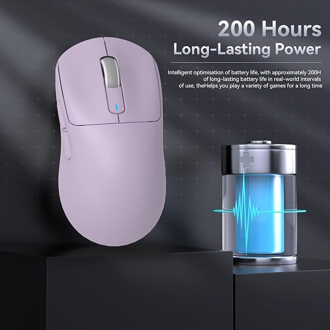 MAMBASNAKE Attack Shark X3 Wireless Gaming Mouse, 49g Ultralight, PixArt PAW3395 26000 DPI, Bluetooth/2.4Ghz /Wired Tri-Mode, 200Hrs Rechargeable Battery, Kailh GM8.0 Switch for PC/MAC/Win - Purple