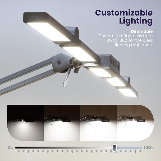 Neatfi 3,000 Lumens LED Desk Lamp, Dimmable, 360 SMD LEDs, 30W, CRI 95, Adjustable Light Modes, Task Lamp for Home Office, Study, Workstation (White, 44-Inch, CCT with Clamp)
