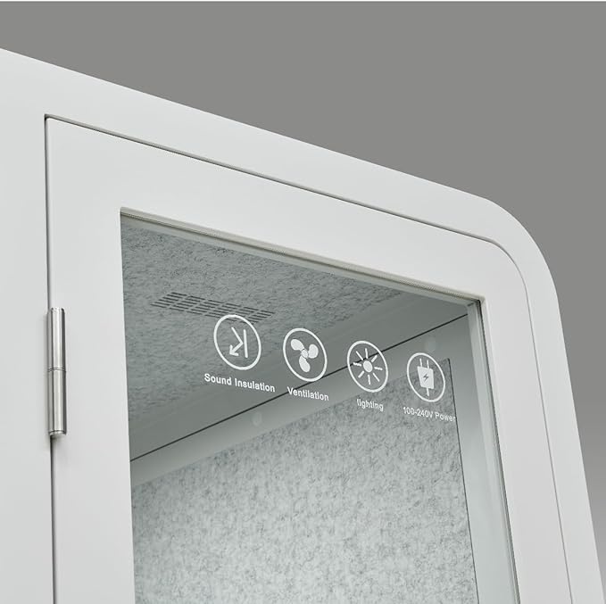 Solo Office Pod, Sound Pod, Mobile Office Pod Booth, SoundProof Booth for Home, Privacy pod, Mobile Roller with Desk, LED Light, Centrifugal Fans and AC USB Ports - White