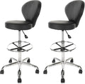 KLASIKA PVC Faux Leather Drafting Chair Set of 4 Rolling Swivel Salon Stool with Back Foot Rest Adjustable Hydraulic Seat Height 30 Inch Diameter 15 in Lumbar Support for Massage Facial Spa 2 Pack