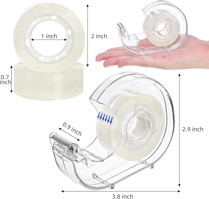 WRINGKIT 20 Pack Clear Tape with Dispenser, Refillable Tape Dispenser with Tape 0.7" x 1000", Office Tape Rolls with Dispenser Bulk, Transparent Tape Refills for Gift Wrapping, Crafting, School