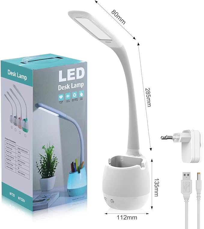 ERAY Rechargeable Desk Lamp with 3 Color Modes/8 Colors Night Light/Pen Holder, Kids LED Study Table Lamp for Home Office Dorm Reading Studying, Eye Caring, Ideal Gifts, Adapter Included