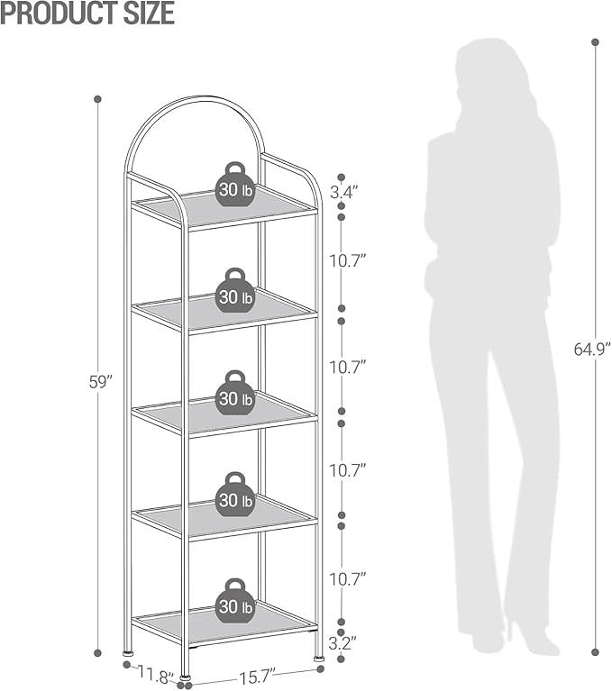 Hzuaneri Bookcase Bookshelf, Tempered Glass Bookshelves, Slim Shelving Unit for Bedroom, Bathroom, Home Office, Steel Frame, 5 Tier Black BC05001B