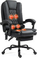 6-Point Heated Massage Office Chair with Footrest, Ergonomic Home Desk Chair with Lumbar Support, Executive High Back PU Leather Computer Chair with Armrest & Reclining, Black