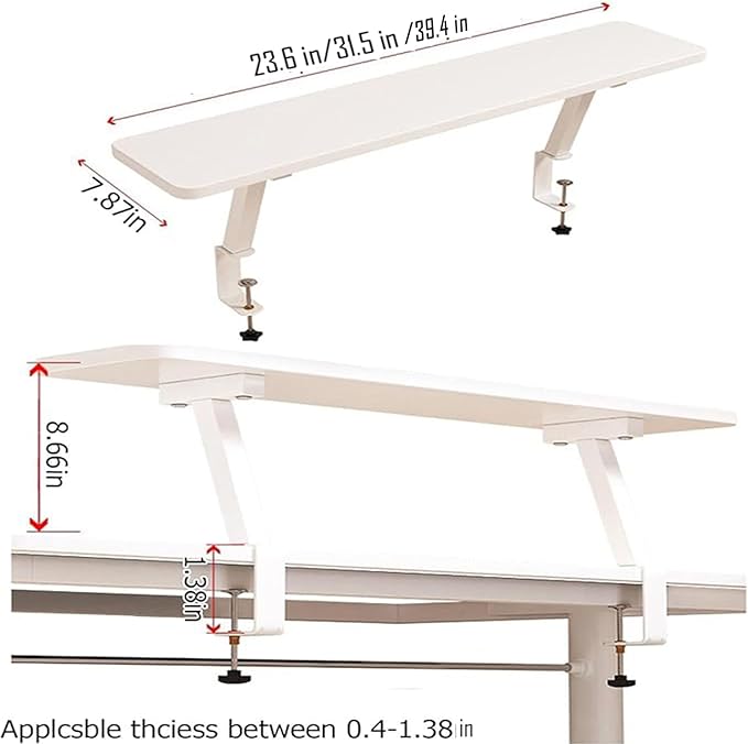 Clamp On Desk Organizer Shelf 1 Tier 31.5x7.8 in Above Desk Storage Extension Portable, No Drill Required Desktop Shelf Clamp for Home Office Dorm Workstation and Study Space