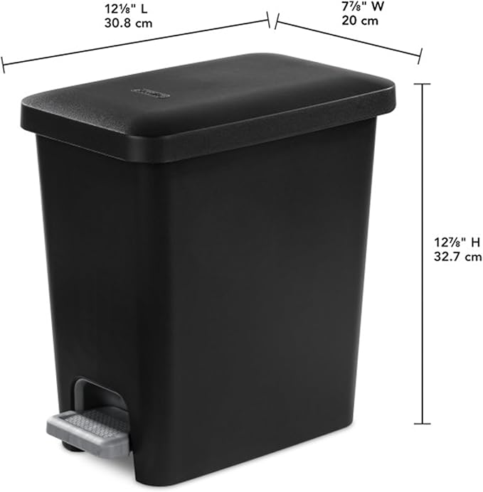 Sterilite 2.7 Gallon Rectangular Step On Kitchen Trash Bin Plastic Indoor Wastebasket with Removable Liner and Bag Holding Feature, Black (4 Pack)