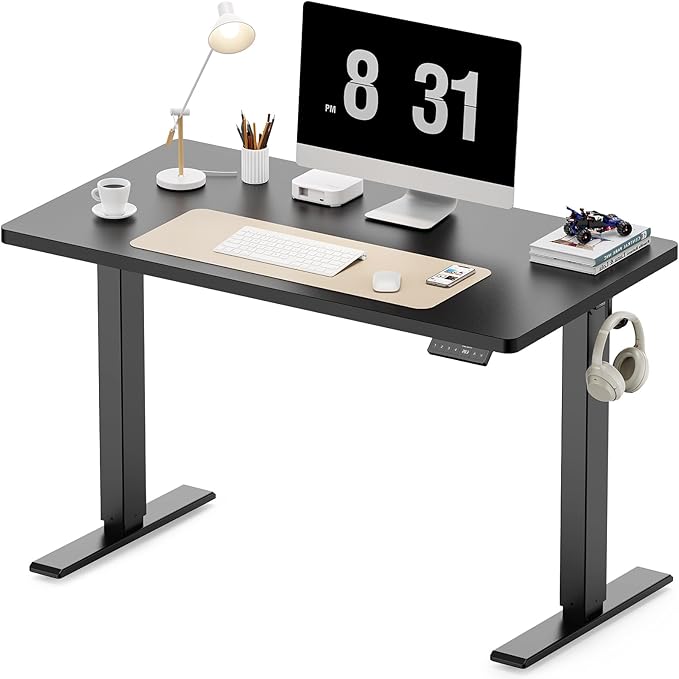 WALKINGDESK 40x24 Inches Height Adjustable Electric Standing Desk with 2 Hooks for Home Office, Ergonomic Sit Stand up Desk with Splice Board, Black