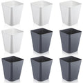 Hoolerry 9 Pieces Garbage Can 2 Gallon Small Trash Cans Bulk Bathroom Trash Bin Plastic Wastebasket Square for Bedroom Slim Bathroom Trashcan Small Container for Kitchen Office Home Rooms(White,Grey)