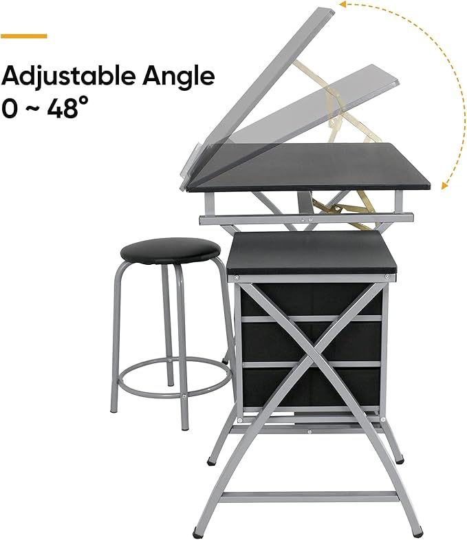 ZENY Drafting Table and Stool, Tilted Draft Table Desk w/Drawers, Artist Drawing Desk Craft Table for Drafting, Painting, Reading, Writing