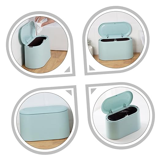 CHILDWEET Slim Trash Can Lid Desktop Mini Ash-bin Plastic Household Waste Holder Office Countertop Easy Use