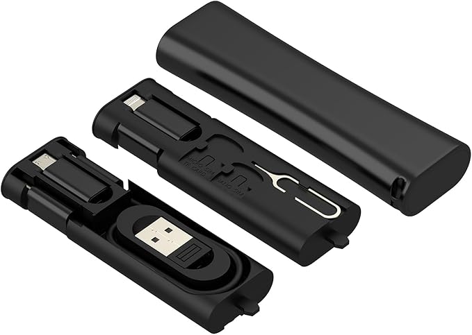 Travel Cord Adapter Kit Storage Box 60W USB C Fast Charging Cable(5in1)Micro USB Lightning 27W Charger Power Converter for iPhone 16 15 Multiport Data Transfer Portable External SIM Micro SD Card Slot
