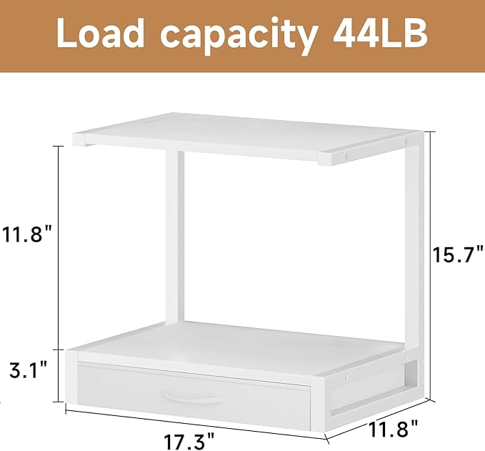 YAOHUOO 2-Tier Desktop Printer Stand with Fabric Drawer, Prtiner Table with Storage Shelf, Desk Organizer for Home Office,3D Printer,Fax Machine,Scanner, 17.3"x11.8" White