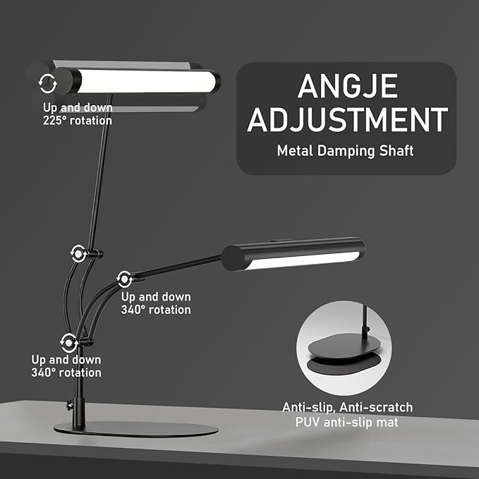 LED Desk Lamp for Home Office, Eye-Protecting Desk Light with Base，3 Color 10 Brightness Metal Table lamp,Suitable for Work, Study and Reading (Black)