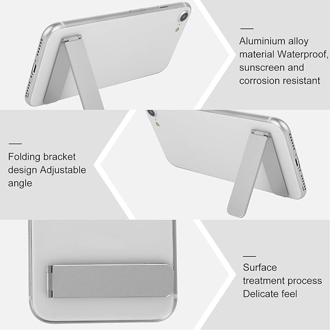 TIESOME Ultra-Thin Cell Phone Holder, Adjustable Mini Alloy Phone Kickstand Portable Foldable Phone Stand Adjustable Angle for Mobile Phone Tablet Universal Model (Silver)