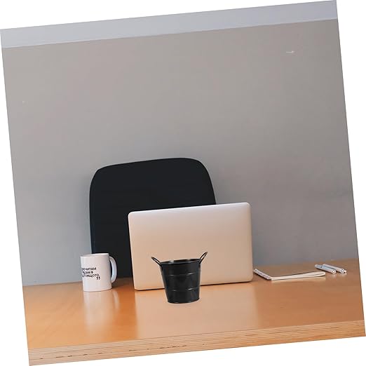 Angoily Mini Iron Trash Can Set Lid Decorative Desktop Wastebasket for Office and Home Compact Black Rubbish Bin for Bedroom Slim Storage Bucket Handle