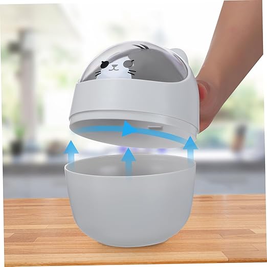 PRETYZOOM 2pcs Desktop Trash Can Lid Mini Small Trash Bin Countertop Garbage Bucket Slim Can for Home Office White Gray