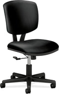 HON Volt Armless Chairs, Ergonomic Adjustable Center-Tilt Recline, Leather Back and Seat, Swivel Desk Chairs Ergonomic, Black