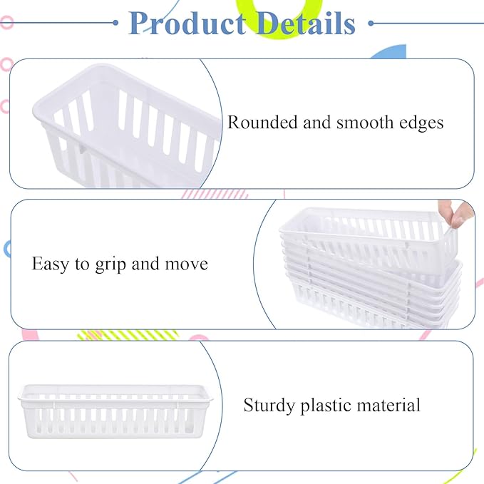 15 Pack Plastic Storage Baskets for Organizing Small Narrow Storage Bins Stackable Drawer Organizer Desk Garage Kitchen Cabinet Containers Pencil Holder Trays for Classroom