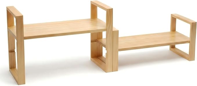 Desk Shelf, 100% Solid Wood Adjustable Desktop Bookshelf, No Tools or Nails Required Retro Tabletop Bookshelf, 130lb Load Capacity for Living Room, Office, for Books, Cookbooks,Nature Pine Color