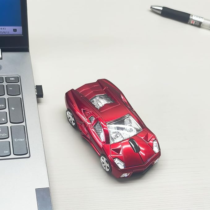 Wireless Sports Car Shaped Mouse Computer Mice Optical 2.4GHz with Headlight 1600DPI for PC Laptop MAC (Red)