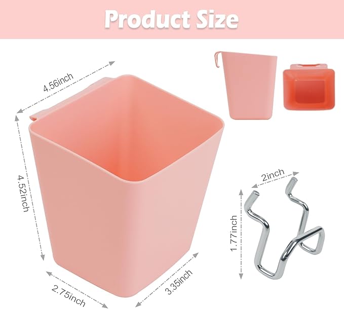 8 Pack Large Pegboard Bins with Hooks, Square Box Shape Peg Board Cups and Peg Board Accessories for Craft Room, Playroom, Office, Garage, and Wall Mount Organization (Pink)