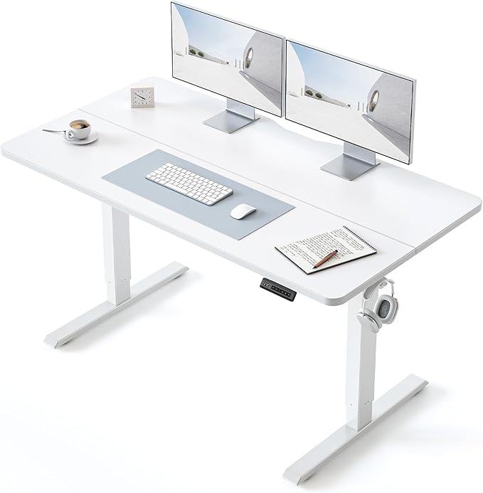 BANTI 55 × 24 Inches Standing Desk, Ergonomic, Electric Height Adjustable, Sit and Stand Up, Computer Office Desk with Splice Board, White Frame/Whitetop