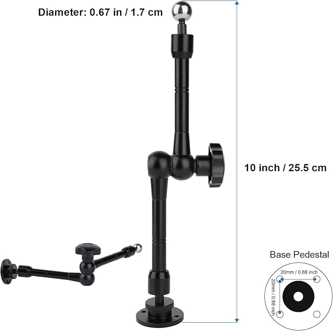 Mippko Wall Mount Phone Stand for Car/Desk/Boat/Desk/Vehicles Dashboard,360° Adjustable Aluminum Alloy Mount 10 inch Arm Holder,Compatible with 3.5~7.5" iPhone/HTC/LG/Huawei/Smartphones