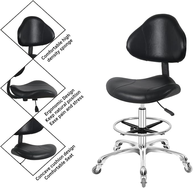 Rolling Swivel Drafting Chair Adjustable Heavy Duty (400lbs) Lumbar Support Task Chair for Home Desk Studio Design Lab(Black)