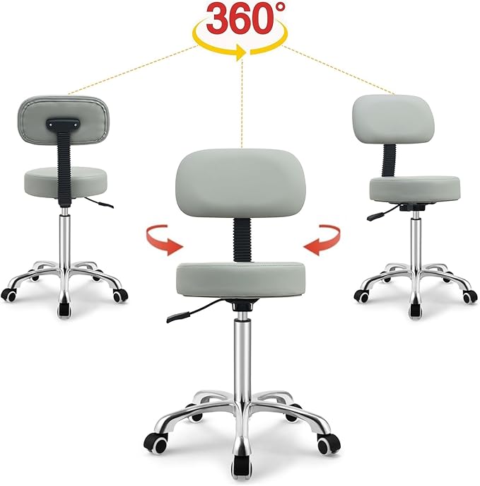 Kaleurrier Rolling Swivel Adjustable Heavy Duty Drafting Stool Chair for Salon,Medical,Office and Home uses,with Wheels and Back (Grey)