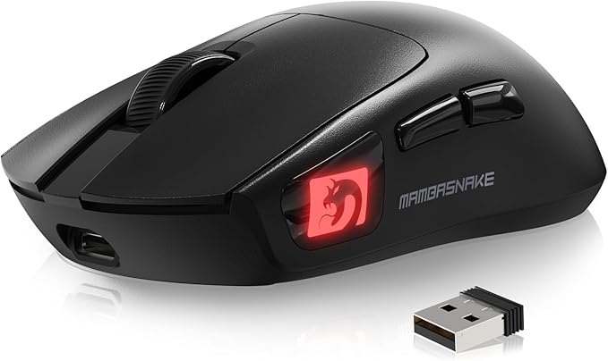 MAMBASNAKE M4 Ultra-Light Wireless Gaming Mouse 52g, 24000 DPI PAW3311 Optical Sensor,2.4G/BT/Wired Ergonomic Computer Mice, RGB Lighting,400mAh Battery, Programmable Mouse for PC/Win/MAC-Black