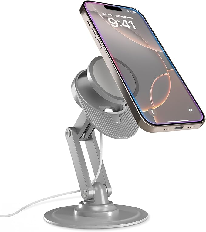 COOPER 360 MagBase, Stand for Apple MagSafe Charger (Not Included) MagSafe Charger Stand for iPhone 17 Pro Max, iPhone 16, 15,14,13,12, AirPods Charging, Standby Mode, 360° Rotation (Space Grey)