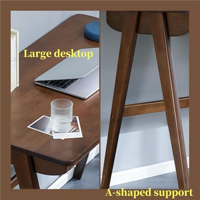 Corner Desk and Chair Set, Wooden Home Office Desk with A-Frame Legs, Compact Writing Desk for Bedroom, Workspace, Study Room(Khaki)