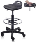 KLASIKA Drafting Rolling Stool Adjustable Height with Foot Rest Breathable Seat Cushion Swivel Stools with Wheels, Multi-Purpose Work Stool for Shop, Task, Salon, Black, 1 Pack