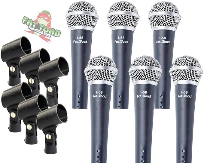 Fat Toad Vocal Cardioid Microphones (Live ResponsePRO Edition) 6-Pack – Handheld Dynamic Mics with Clips for DJ Stage Singing, Studio Recording
