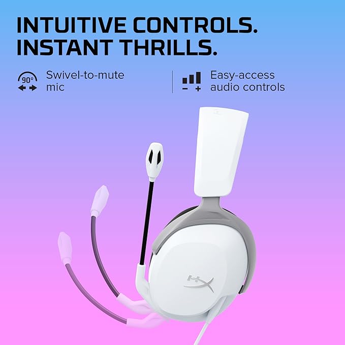 HyperX Cloud Stinger 2 Core - Gaming Headset for Playstation, Lightweight Over-Ear Headset with mic, Swivel-to-Mute Function, 40mm Drivers - White