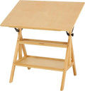VISWIN Wood Drafting Table for Adults, Drawing Table with Adjustable Angle & 2-Tier Storage Racks for Art Studio, Solid Pine Wood Artist Desk for Drawing, Drafting, Writing, Reading, Sketching