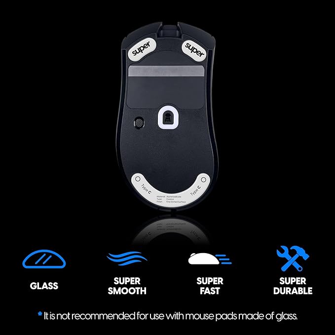 Superglide Glass Mouse Skates - Consistent Controllable Glide, Polished Round Edge, Super Balanced Gaming Mouse Feet with Durable Sole for Razer DeathAdder v3 Pro (Type-C, White)