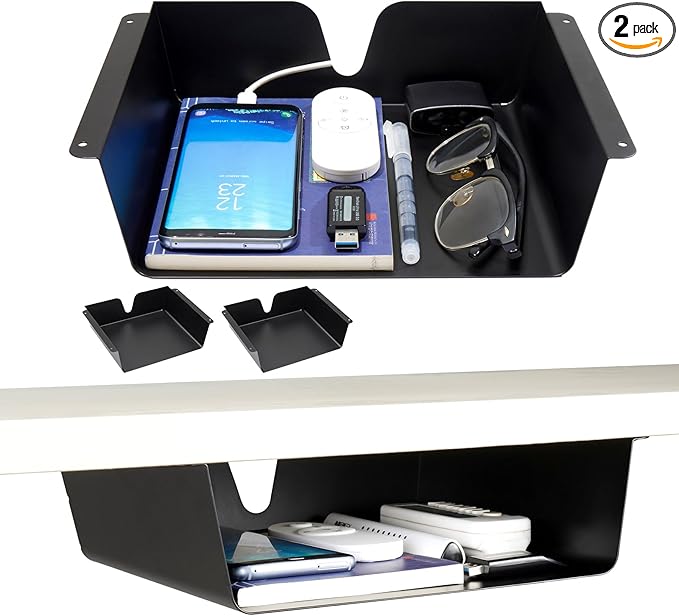 KHAMAL Under Desk Storage Shelf 2 Pack- Under Desk Drawer With Built in Cable Management For Home, Office, Gaming Setups, Kitchen (Black)